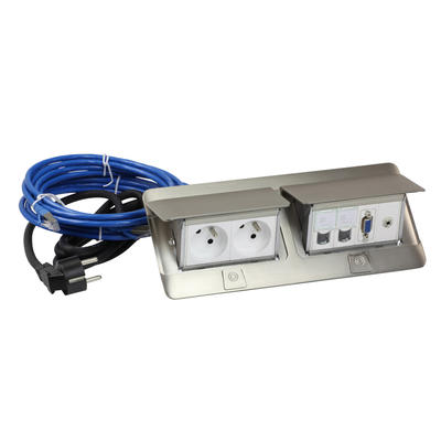 POPUP INOX 2PCFB+2RJ45+HD15JCK