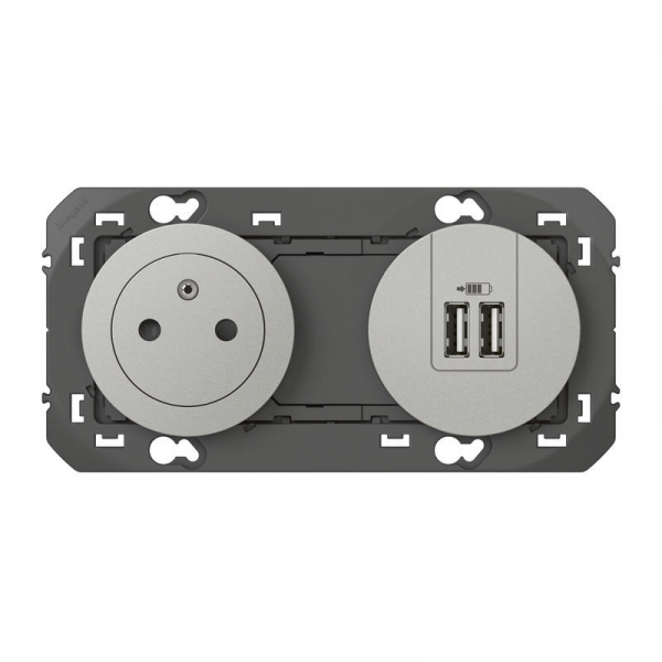 2P+T CHARGEUR USB 2POSTES ALU