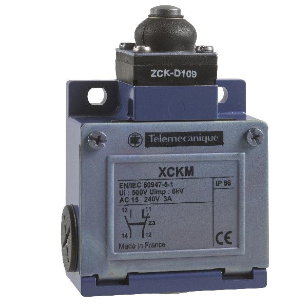 limit switch XCKM - thermoplastic roller lever - 1NC+1NO - snap action