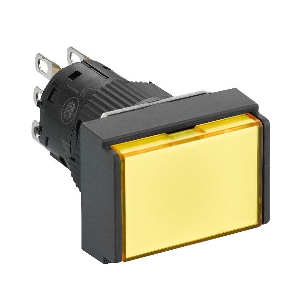 Yellow rectangular flush complete illum pushbutton Ø16