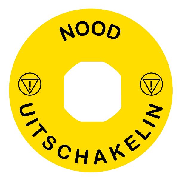 légende circulaire jaune noodstop Ø90mm avec 2 iso13850 logo