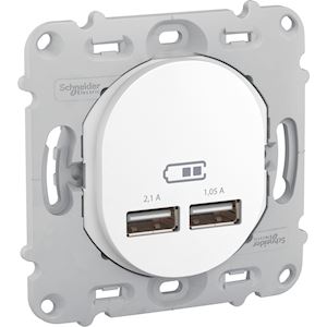 Double chargeur USB2.1 SS plaq