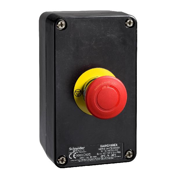 BOITE A BOUTON ATEX EN PLASTIQUE UN BOUTON ARRET D URGENCE A CLE 455