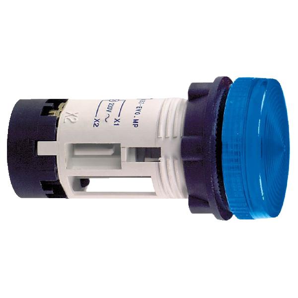 voyant rond diam 22 IP 54 bleu néon BA 9s 230 V bornes