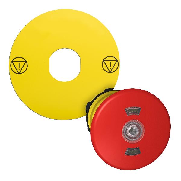 red Ø40 illum E.stop pushbutton head with yellow legend plate without marking