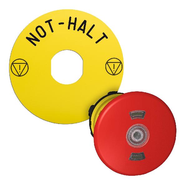 red Ø40 illum Emergency stop pushbutton head with yellow legend plate NOT-HALT