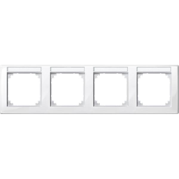 M-SMART frame, 4-gng w. label.bracket, horizontal installation, pol.wht., glossy