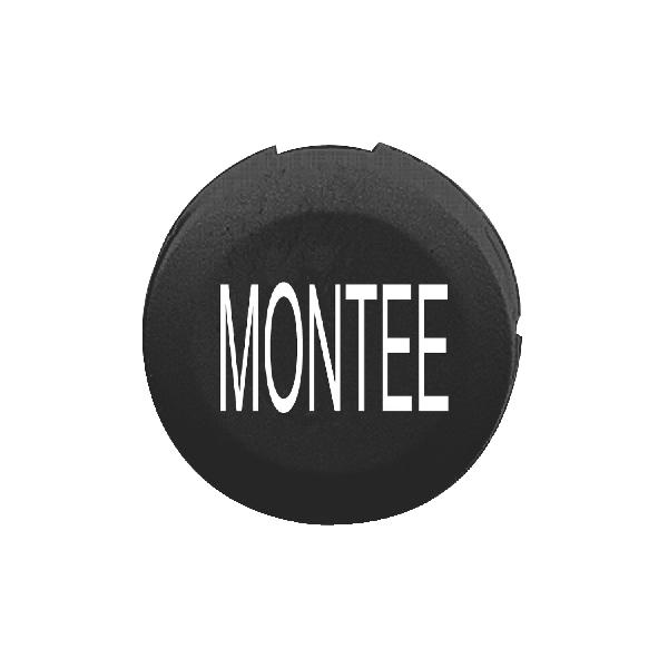 black cap marked MONTEE for circular non illuminated pushbutton Ø16