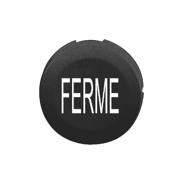 black cap marked FERME for circular non illuminated pushbutton Ø16