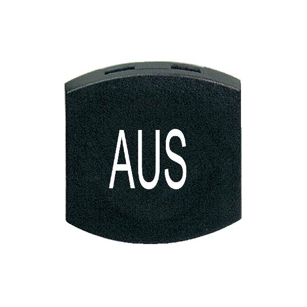 black cap marked AUS for square non illuminated pushbutton Ø16