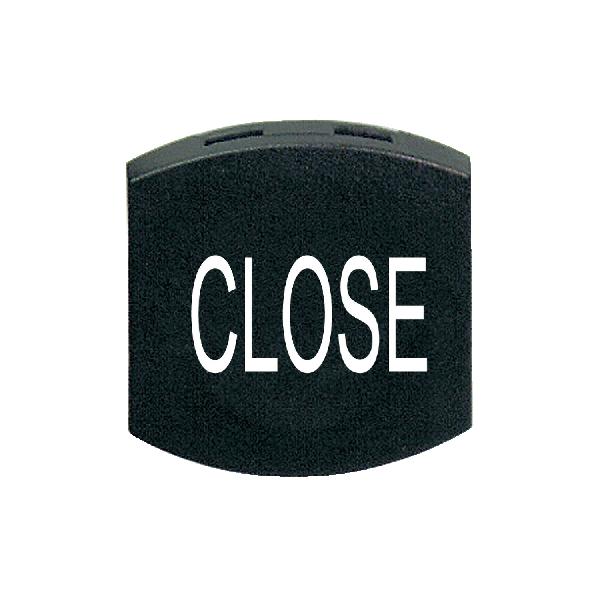 black cap marked CLOSE for square non illuminated pushbutton Ø16